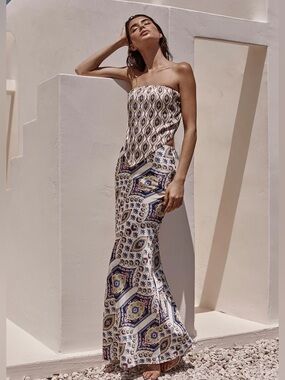 Misa Los Angeles Set- Mae Top and Izzie Skirt in Mosaic Eye Satin